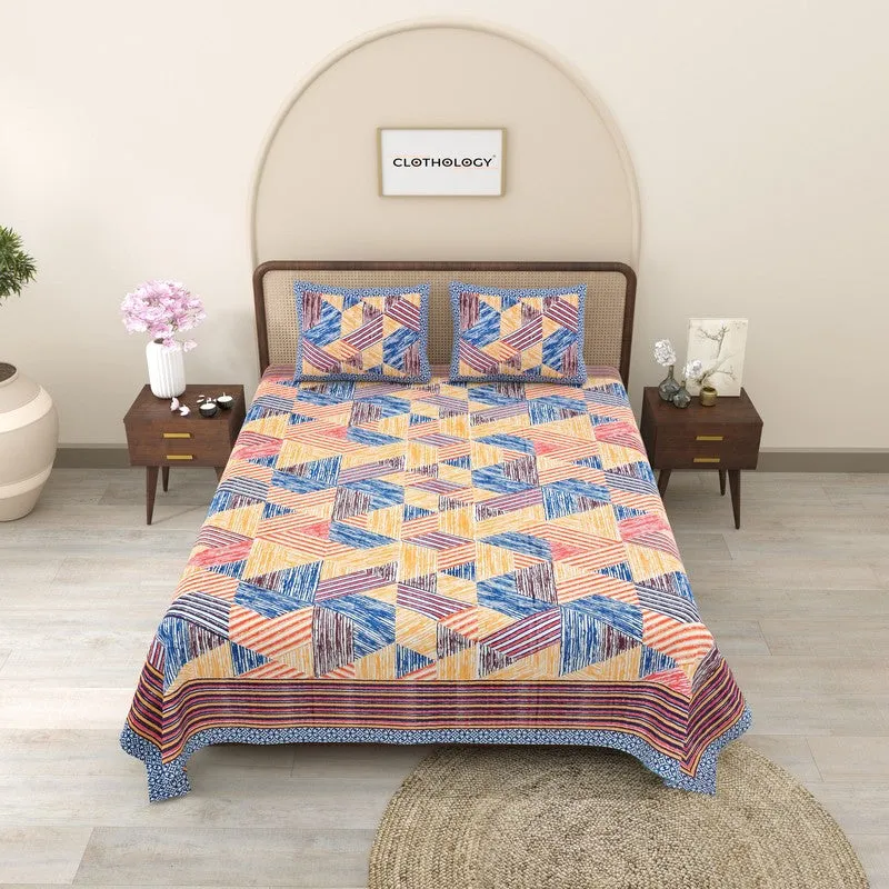 Softio Cotton Bedsheet (Blue,Yellow) - 240 TC media 3