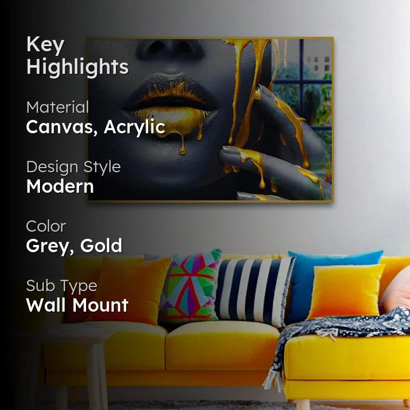 Golden Nectar Modern Canvas Wall Art With Frame - Gold media 2