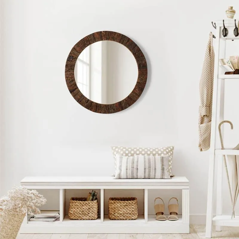 Round Timber Wall Mirror media 3