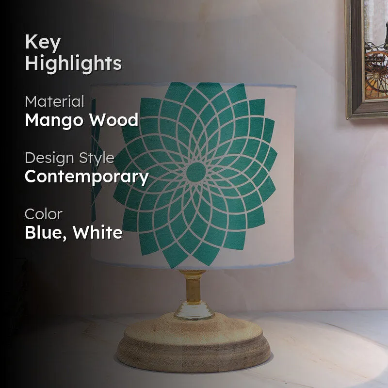 Akari Pebble Printed Mango Wood Table Lamp - Blue,White media 2