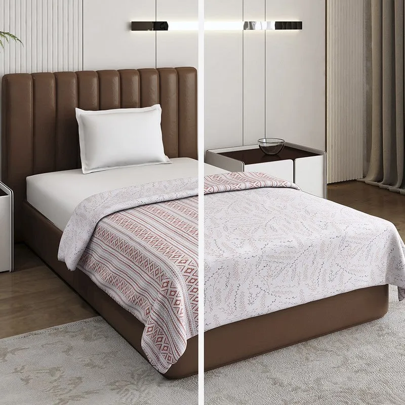 Monte Carlo Strivya Geometric Polycotton Reversible Dohar (Peach) - 150 GSM media 3
