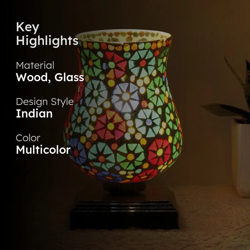 Glowzen Mosaic Glass Table Lamp With Wooden Base - Multicolor media 2
