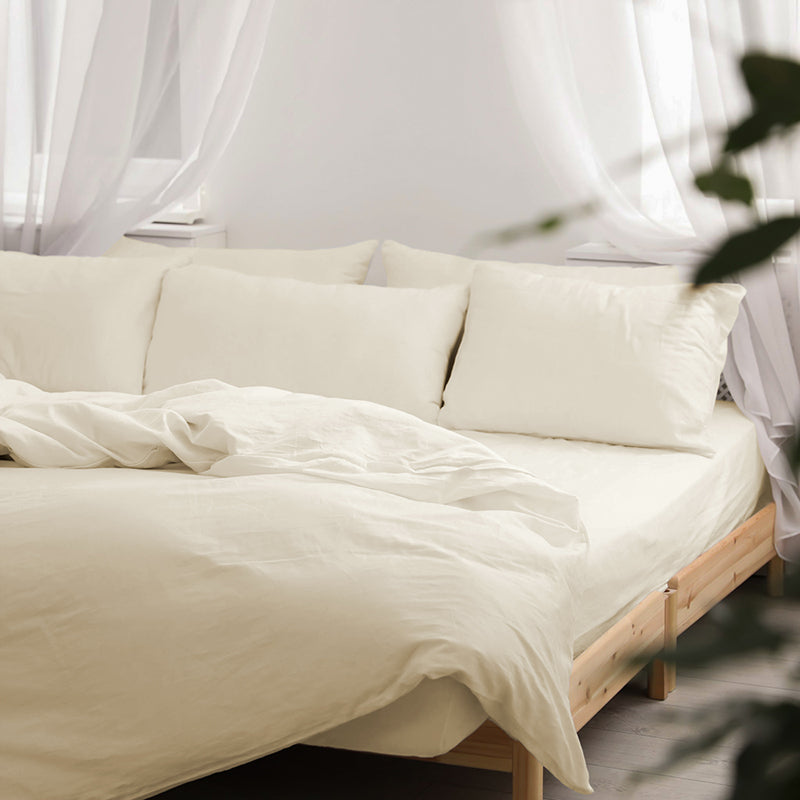 Maison Fitted Solid Cotton Bedsheet (Ivory) - 200 TC media 7