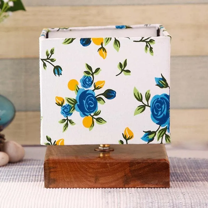 Blue Daisy Square Fabric Table Lamp - Multicolor media 3