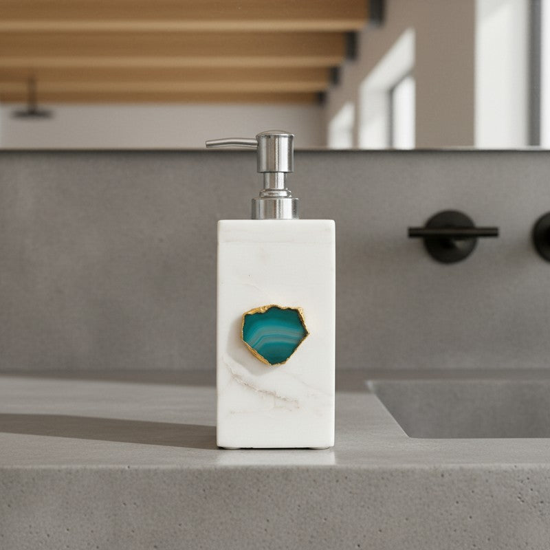Kade Handcrafted Agate & Marble Soap Dispenser - White & Green media 2