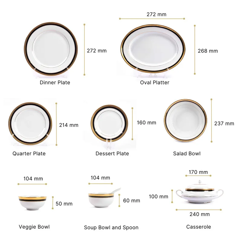 Vienna 24k Gold Brushed Porcelain Dinner Set (Blue) - 41 Piece Set media 11