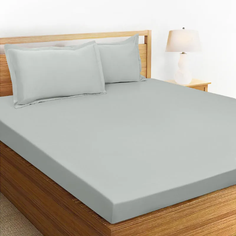 Sanumi Solid Cotton Bedsheet (Grey) - 300 TC media 1