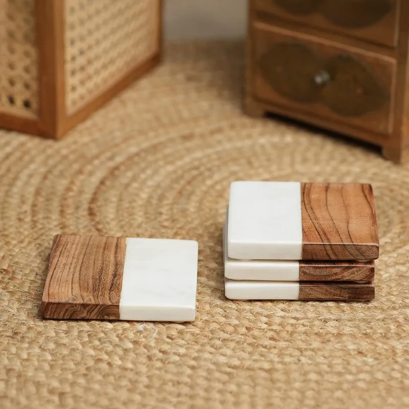 Zorlan Boho Marble & Acacia Wood Coaster - Set Of Four media 1