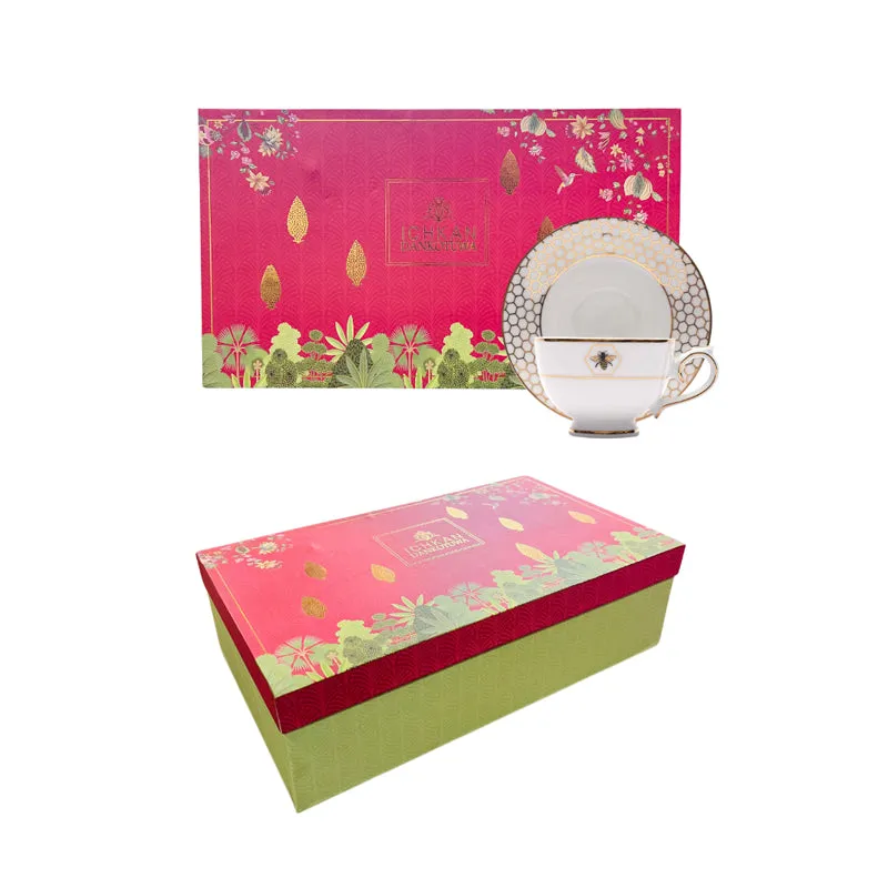 Gilded Bee 24k Gold Brushed Porcelain Tea Cup & Saucer (300 mL) - Set of Six media 7