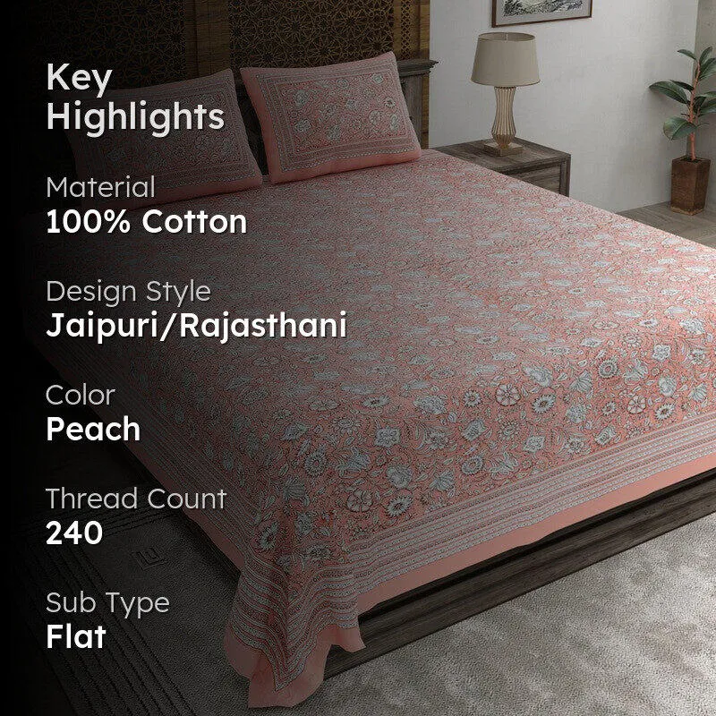 Patterny Cotton Bedsheet (Peach) - 240 TC media 2