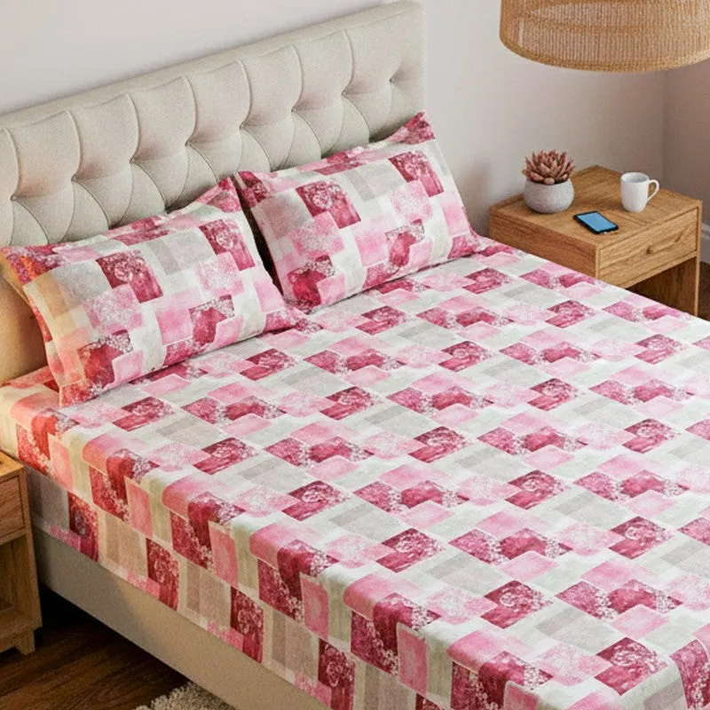 Cubescape Cotton Bedsheet (Pink) - 180 TC media 3