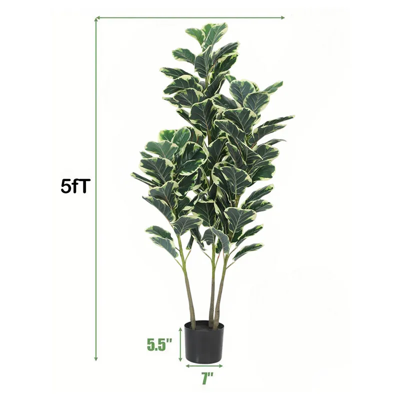 Folira Artificial Fiddle Fig With Black Plastic Pot - 5 Feet media 6
