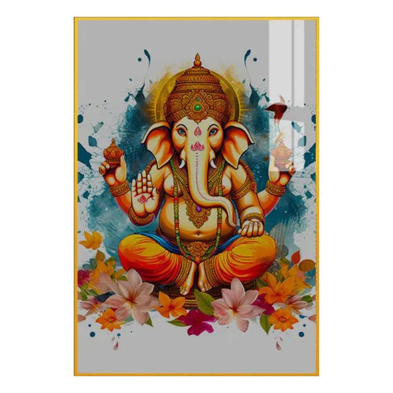 Cosmic Ganesha Spiritual Canvas Wall Art With Frame - Gold media 3