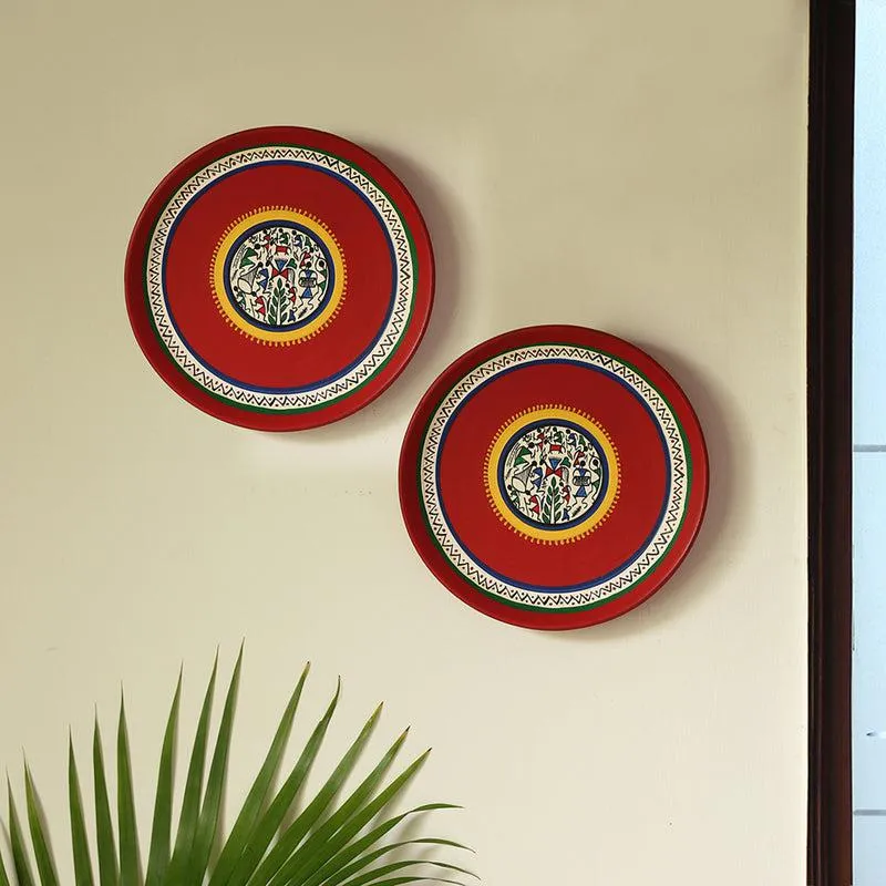 Naara Handpainted Wall Plate (Red) - Set Of Two media 1