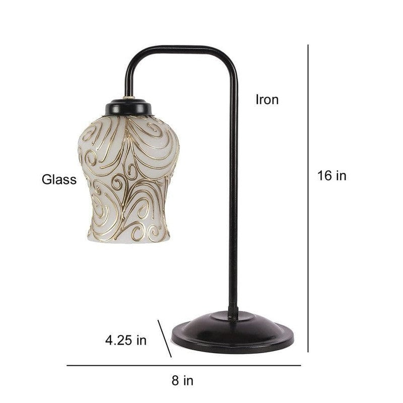 Embossed Arch Glass Table Lamp - White,Gold media 6