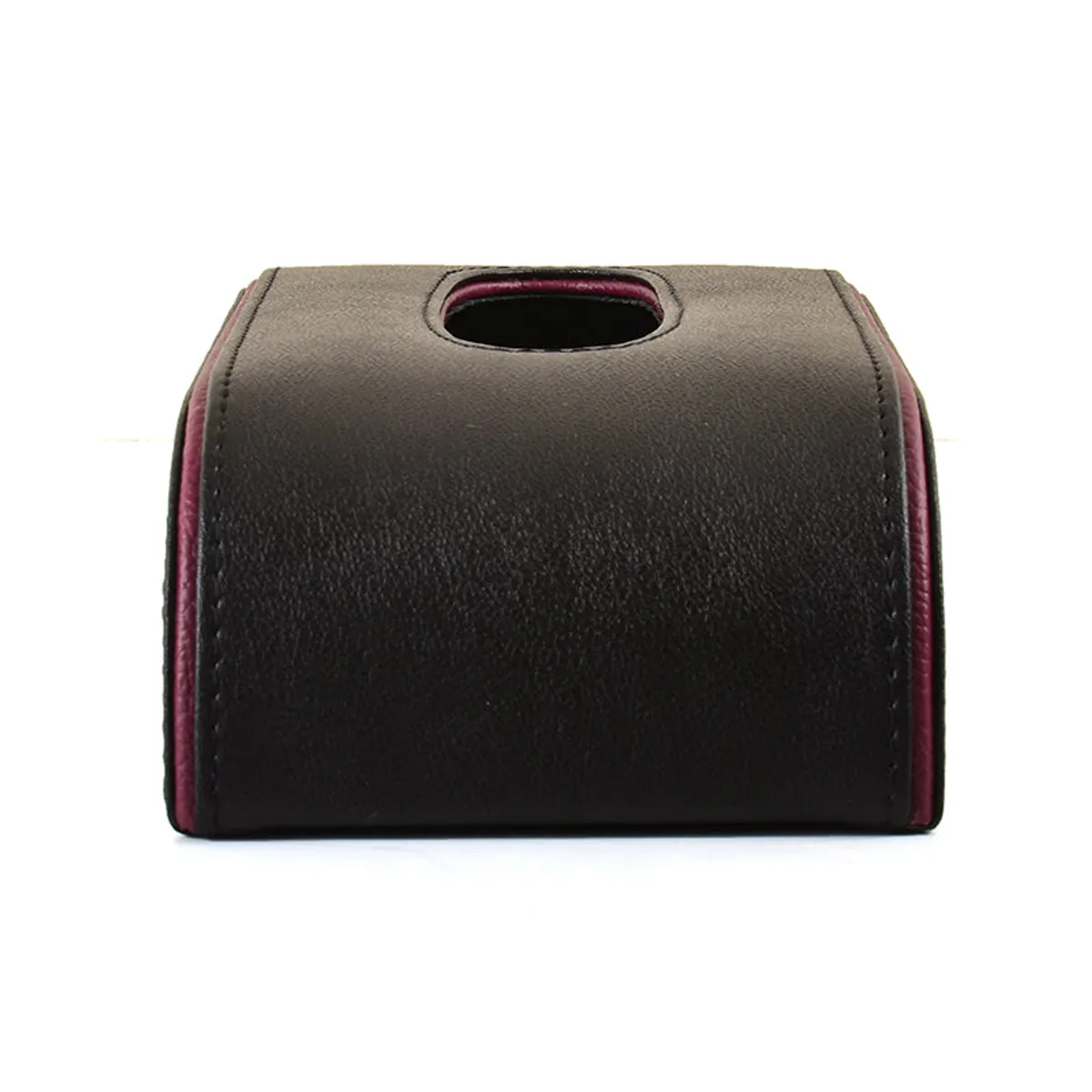 Side view showing the curved black tissue holder with maroon trim