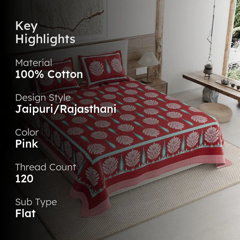 Jaipur Weave Cotton Bedsheet (Pink) - 120 TC media 2