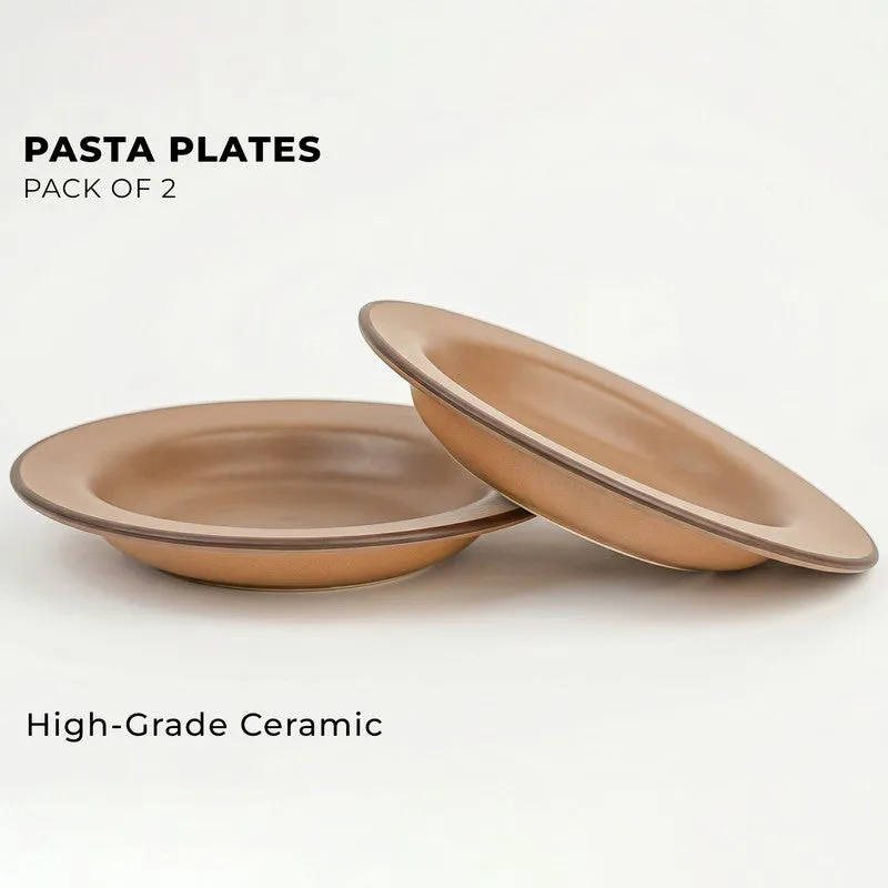 Whimsi Ceramic Pasta Plate (Brown,350 mL Each) - Set Of Two media 3