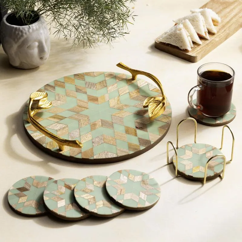 Blue Star Round MDF Platter With Coaster - Eight Piece Set media 1