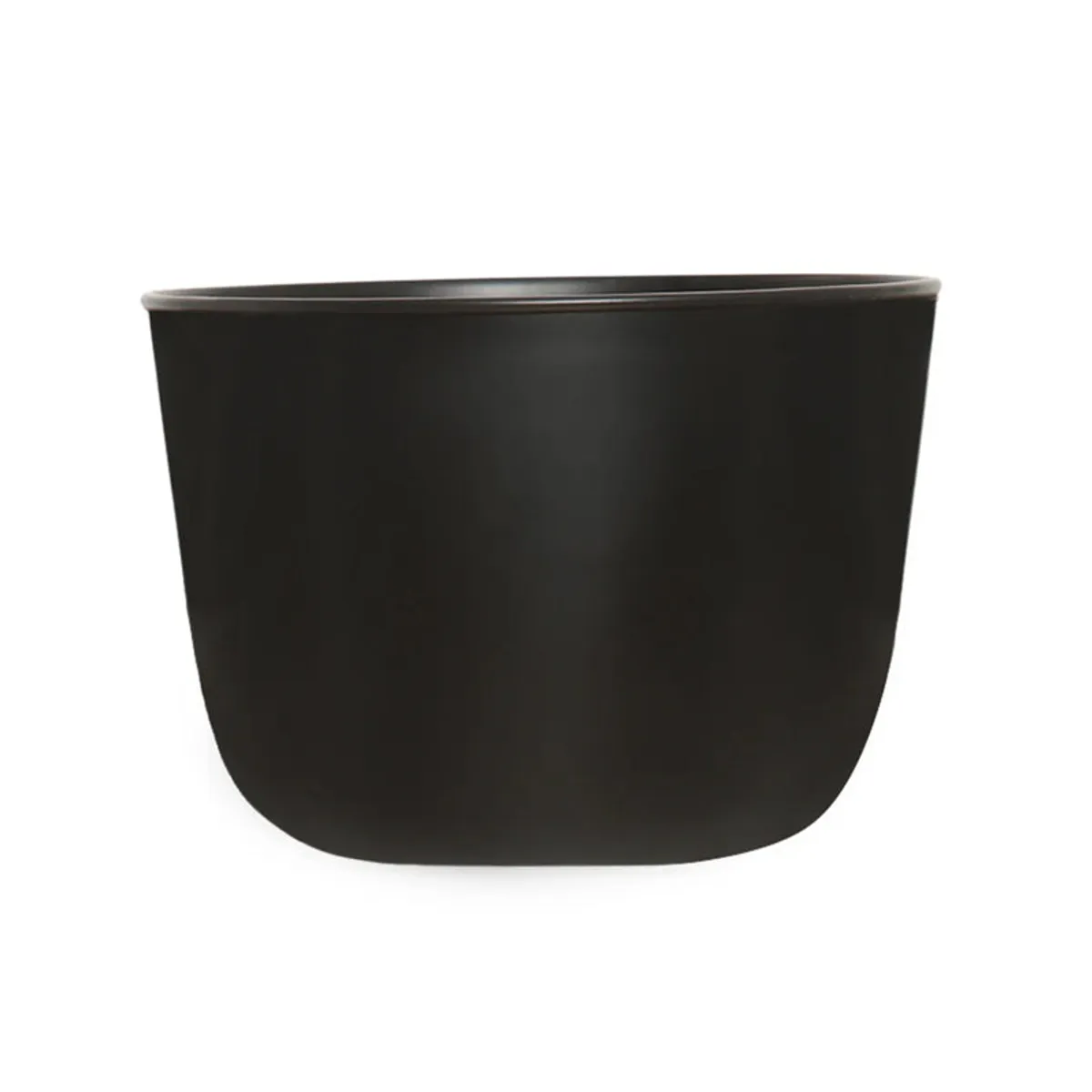 Black planter pot shown on a white background