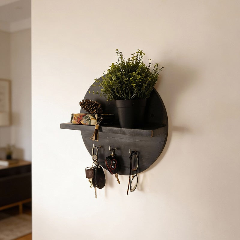 Antika Wooden Wall Shelf Organiser with Key Holders