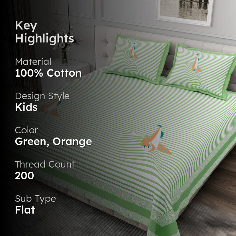 Illusion Stripey Sails Cotton Bedsheet (Green) - 200 TC media 2