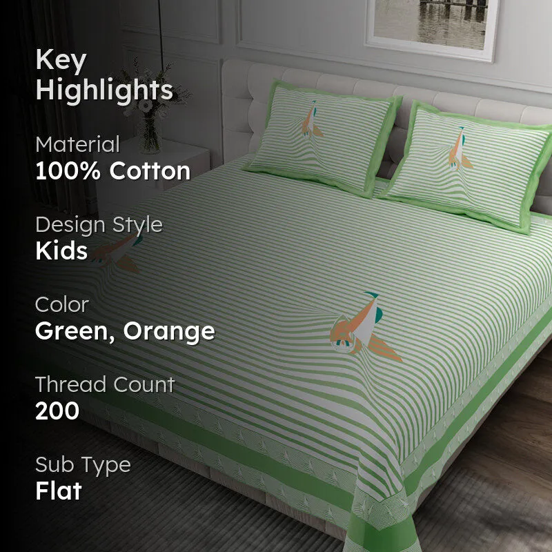 Illusion Stripey Sails Cotton Bedsheet (Green) - 200 TC media 2