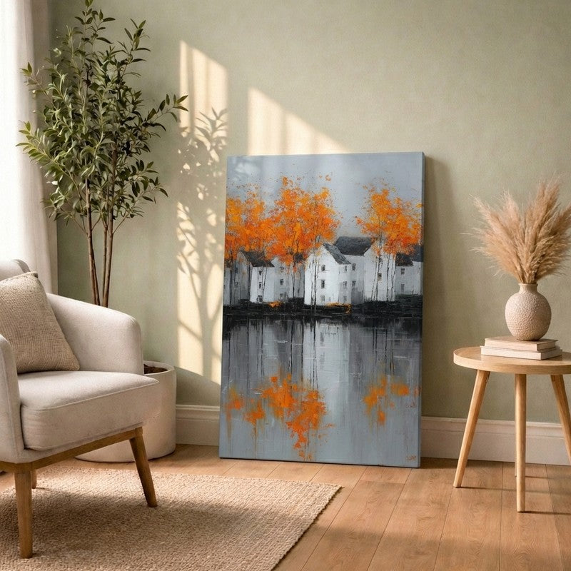 Serene Lakeside Homes Canvas Wall Art