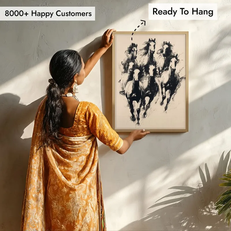 Wild Horses Wall Painting With Brown Frame media 8