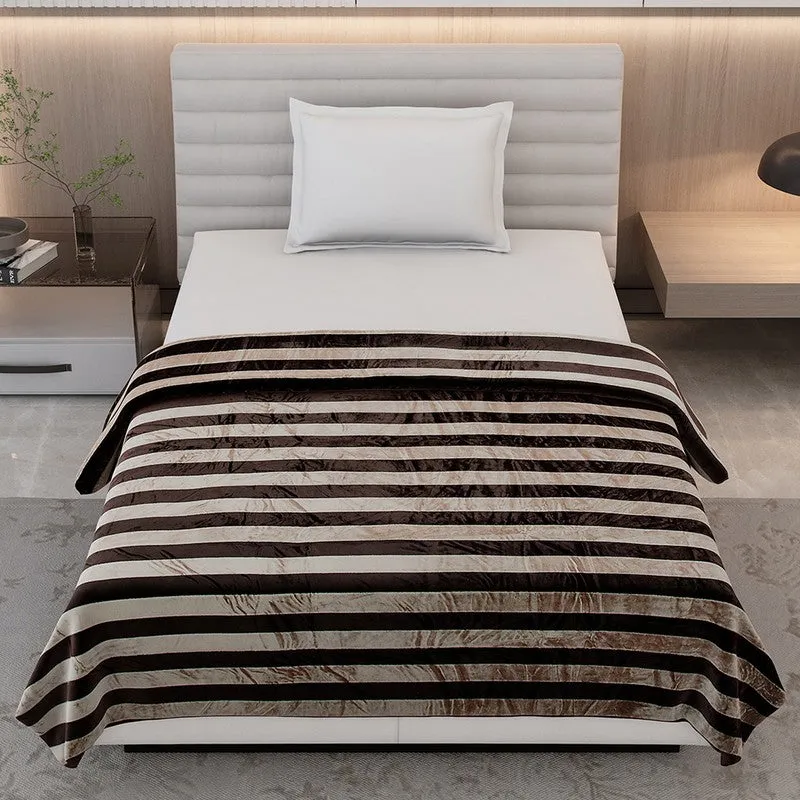 Monte Carlo Strivon Bold Stripes Polyester Blanket (Coffee) - 300 GSM media 3