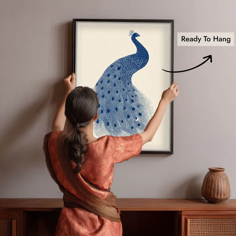 Minimal Peacock Motif Canvas Wall Painting With Black Frame media 9