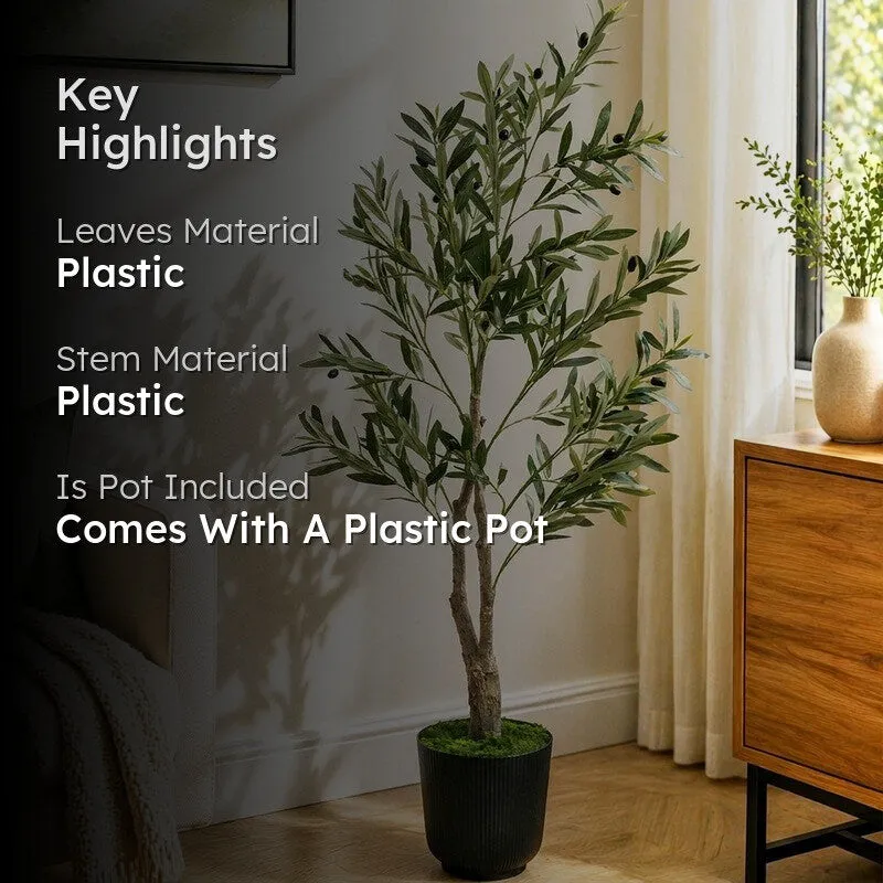 Green Nest Olive Artificial Plant With Black Plastic Pot - 152 cm (5 ft) media 2