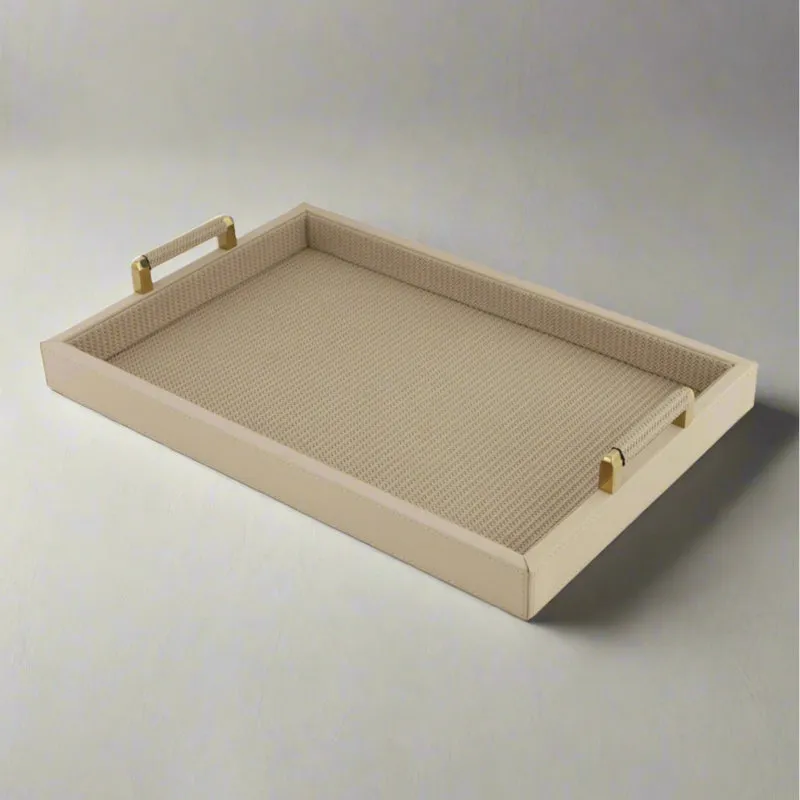 Resho Vegan Leather Serving Tray - Beige media 1