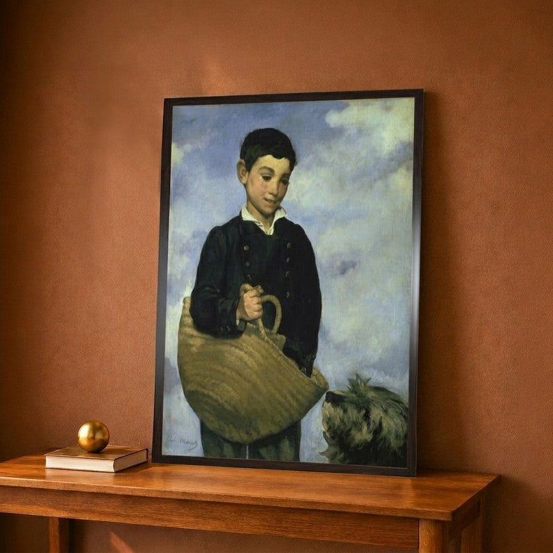 Boy with a Basket and Dog 1860 Canvas Wall Painting - 18 x 24 Inches