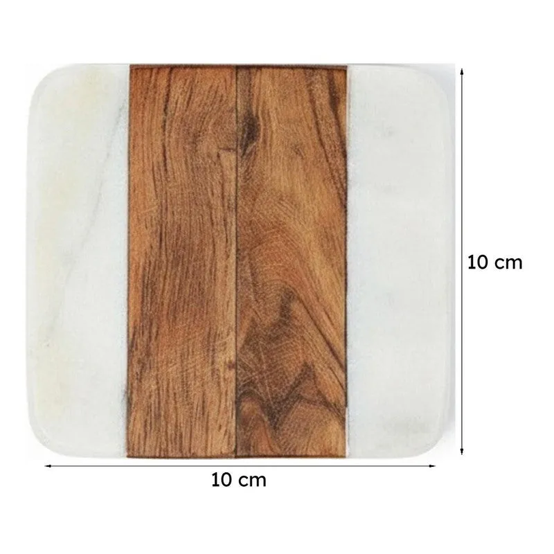Aelric Boho Marble & Acacia Wood Coaster - Set Of Four media 7
