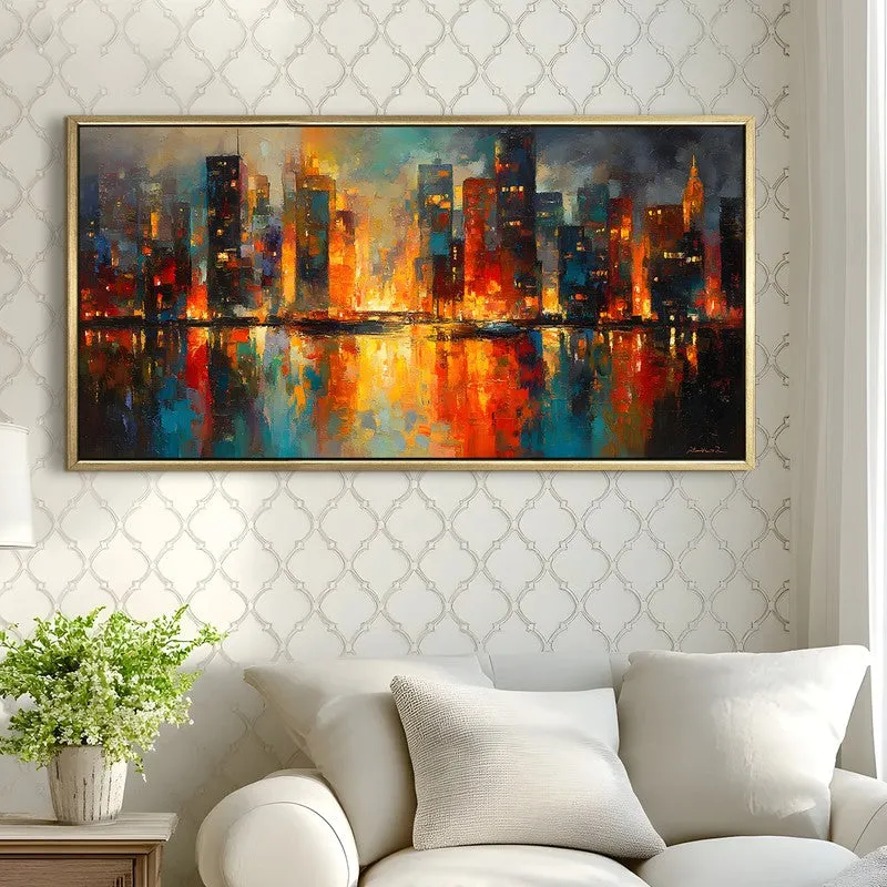 Reflected City Canvas Wall Painting With Frame media 4