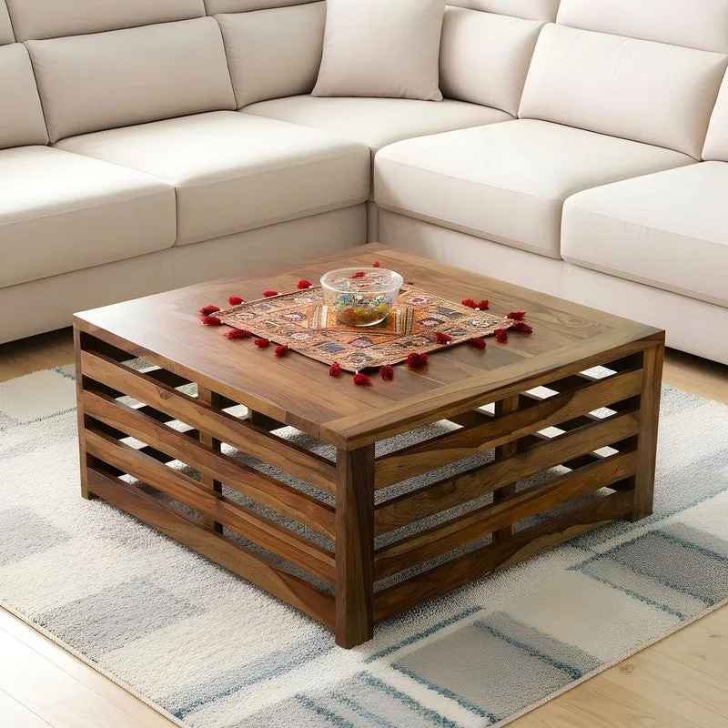 Qervon Sheesham Wooden Center Table - Brown,Beige media 3