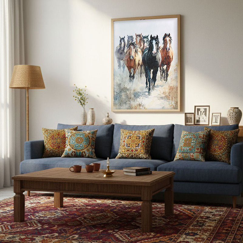 Running Horse Symphony Wall Painting With Brown Frame media 3