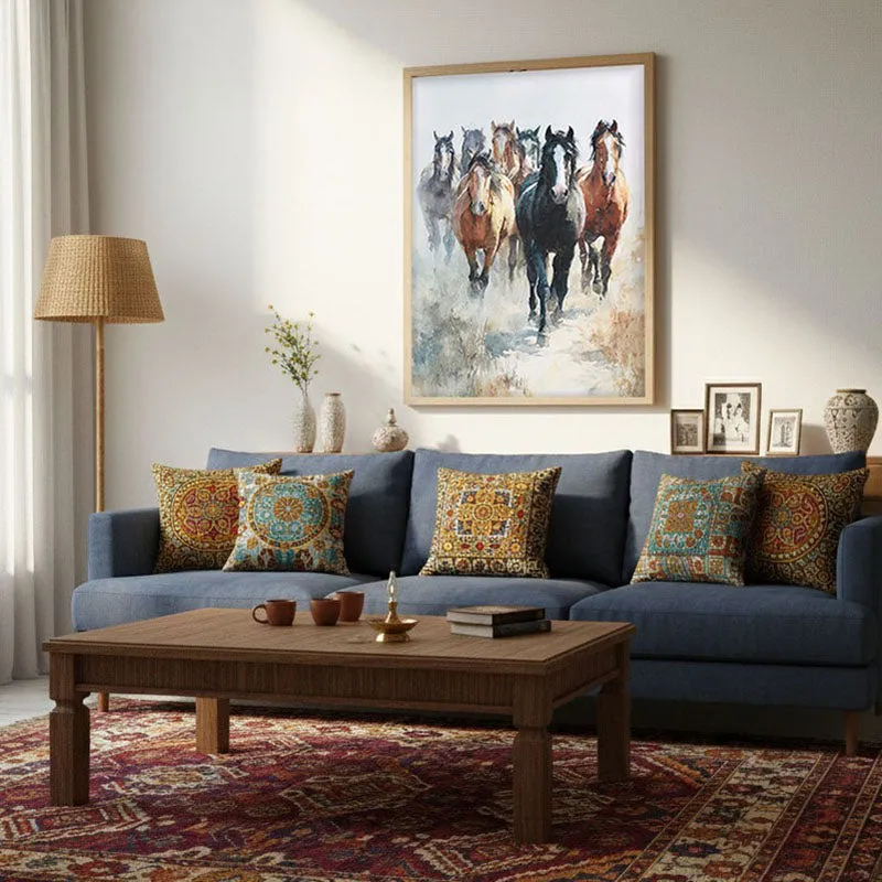 Running Horse Symphony Wall Painting With Brown Frame media 3