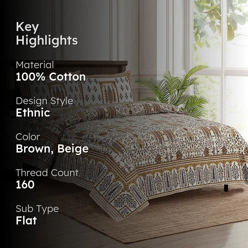 Ritu Mandala Ethnic Cotton Bedsheet (Brown,Beige) - 160 TC media 2