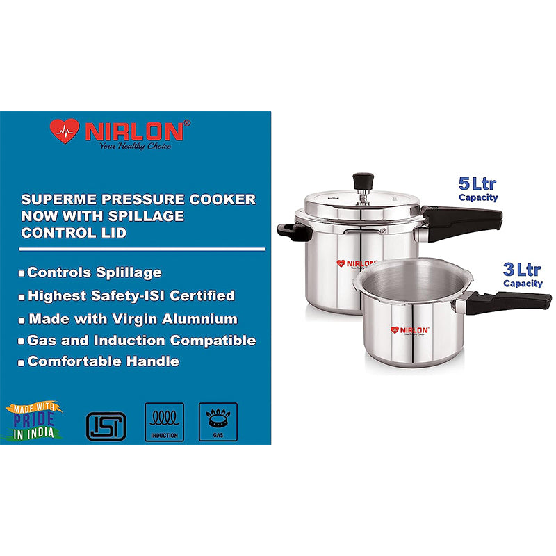 Nirlon Steel Glaze Pressure Cooker (5000 mL/3000 mL)- Set Of Two media 3