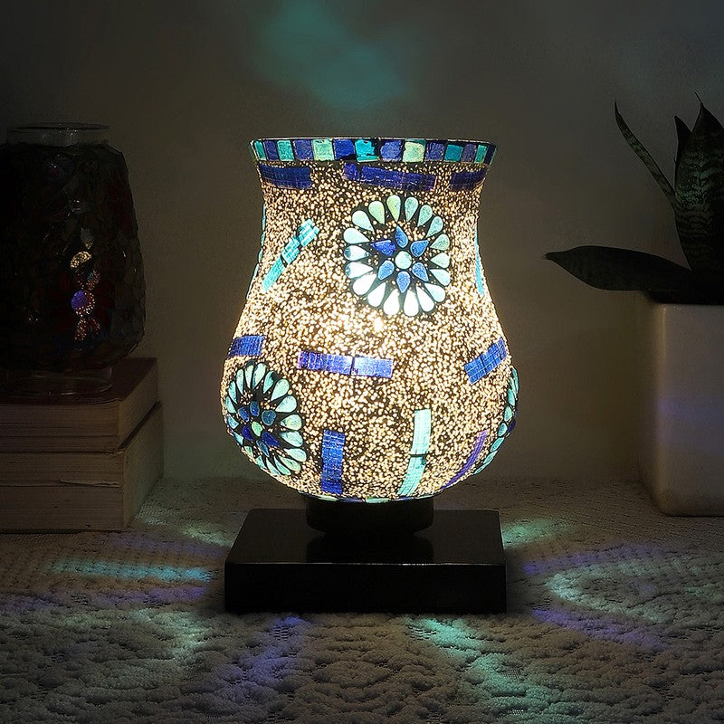 Gleamira Mosaic Glass Wooden Table Lamp - Multicolor