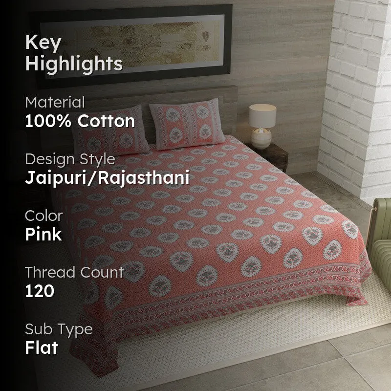 Rang Balance Cotton Bedsheet (Pink) - 120 TC media 2