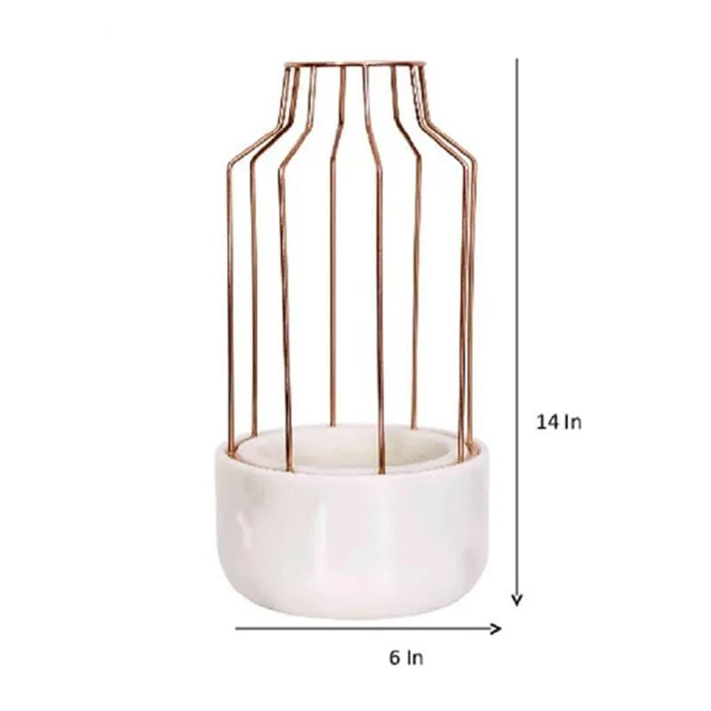 Copper Mesh Eartha Hand Crafted Marble Planter - White media 5
