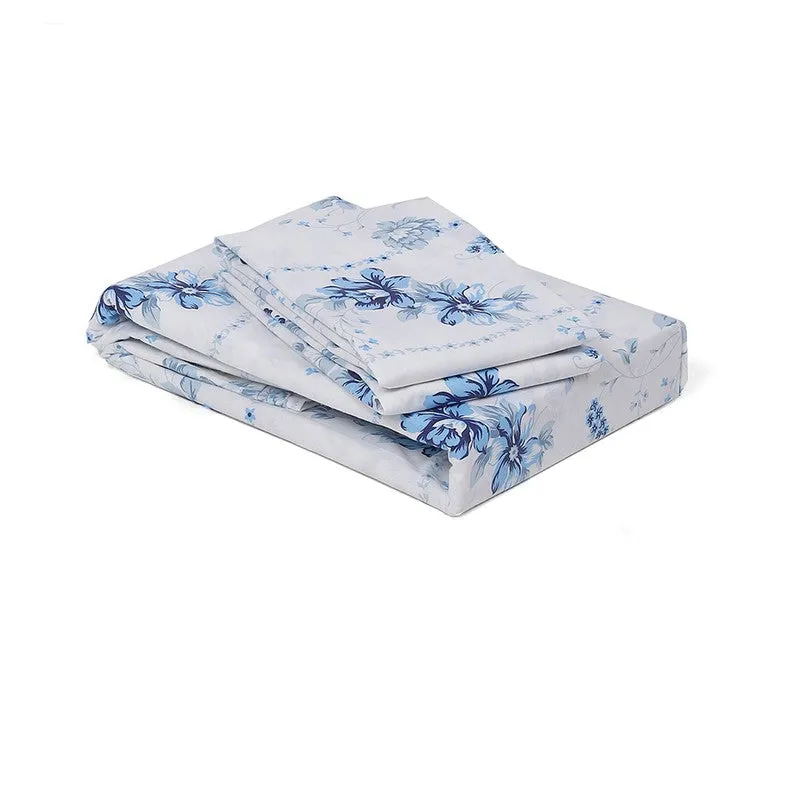 Monte Carlo Petal Matrix Cotton Bedsheet (White,Blue) - 104 TC media 8