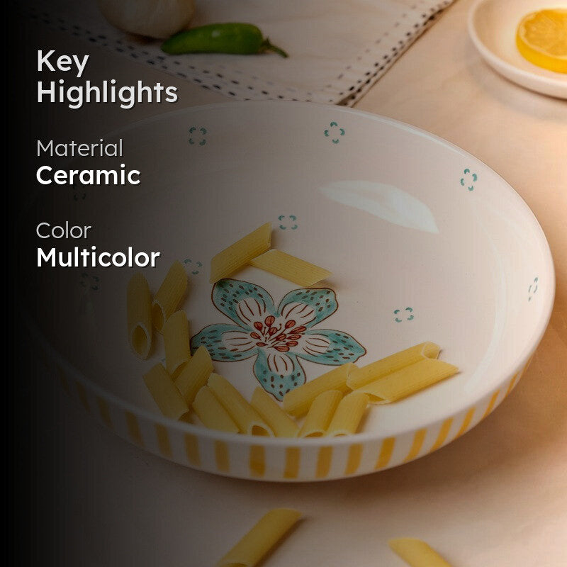 Stripe & Stem Handpainted Ceramic Pasta Bowl media 2