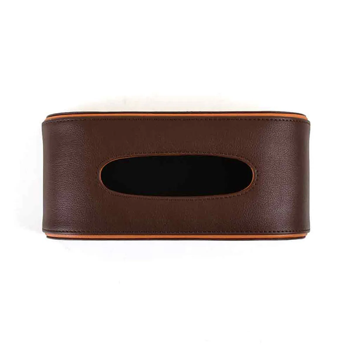 Top view of the brown tissue holder with its tissue access slot visible