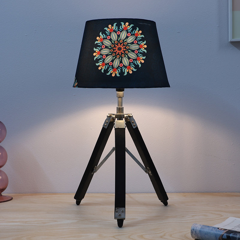 Toile Fold Tripod Mango Wood Table Lamp - Multicolor