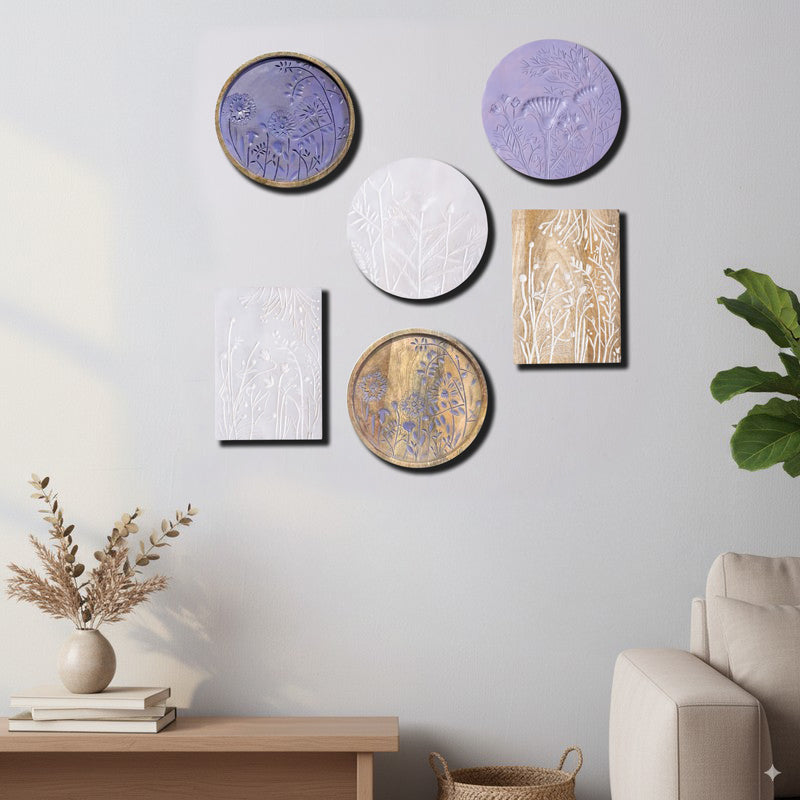 Earthen Elegance Wooden Wall Plates - Set of Six