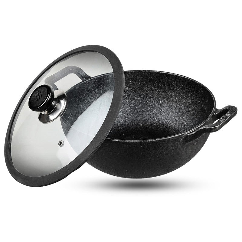 Vinod Fayric Cast Iron Kadhai With Lid- 3300 mL/12 Inches media 3